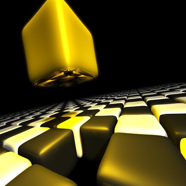 Gold Cube Alone Above Many Anonymous Cubes by Kyozyh