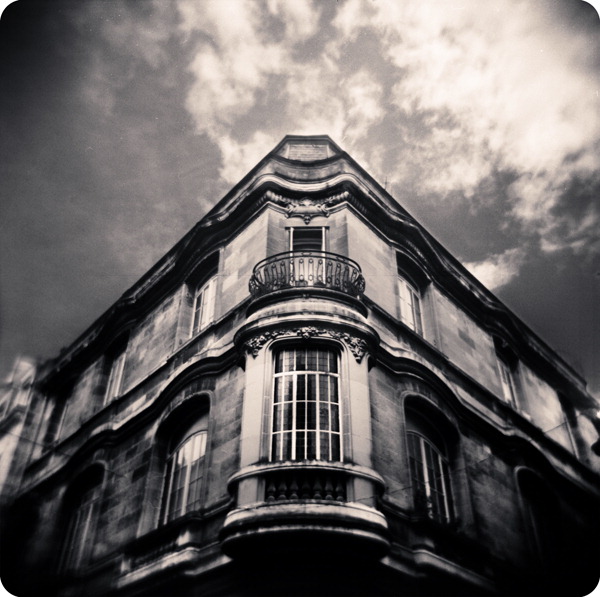 Balcony, photography by Denis Olivier. Bordeaux, France, June 19, 2007 - #1100. Holga 120 CFN. Fuji Acros /  D76. In Construction
