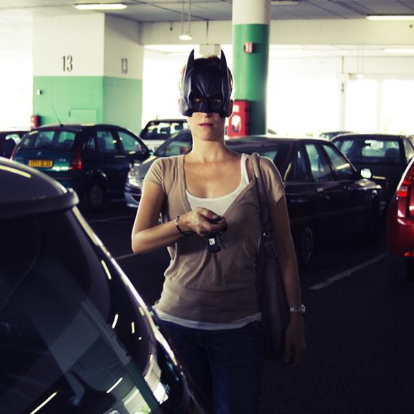 Bat Girl - Parking, photography by Marianne Le Carrour. &copy;Marianne Le Carrour 2009.

Bat Girl series.
With the help of Sylvain Norget.. 50D. In People, Self-portrait