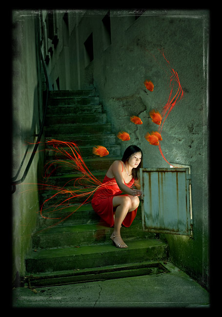 Atlantyopia, processing by Jean-s&eacute;bastien Monzani. Photomanip (twirls and fishes), part of a photo-series. More on www.simplemoment.com. In People