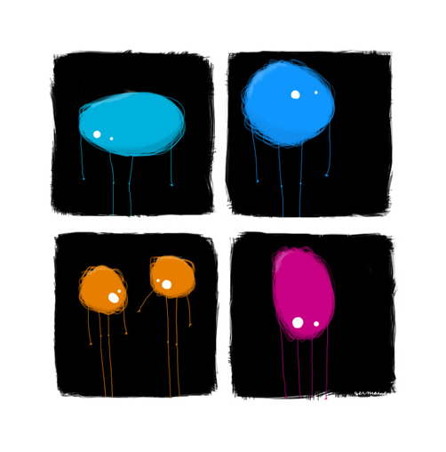 Bouilles de gribouille, painting by Germaine Caillou. Voici les bouilles de gribouille