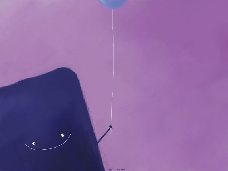Eponge, painting by Germaine Caillou. L'&eacute;ponge et son ballon bleu