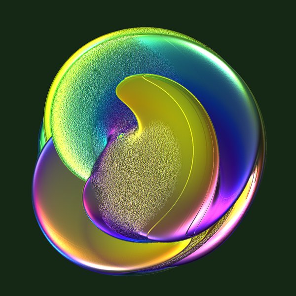 Curled Project Multiglow, computer generated by Pat Goltz. This is a fractal sculpture, made in Xenodream. Xenodream is particularly useful for making images that resemble sculpture, and they are three dimensional in nature. One can make stereoscopes, and part of the process is lighting the figure. The figure can cast shadows on itself.. xenodream,PC. Computer design and rendering. In Object, Sculpture