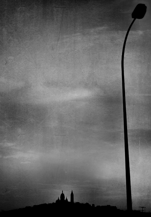 D'une butte &agrave; l'autre, processing by Marie-claude Strausz. Montmartre vu des Buttes Chaumont.. In Construction, Cityscape, skyline
