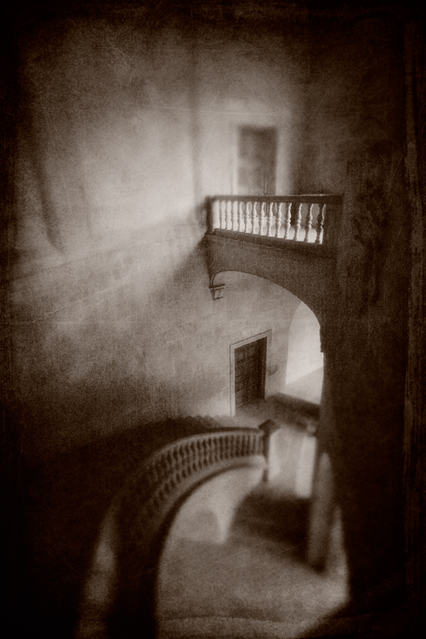 William ? Adso ?, photography by P.o. V.. Taken in Granada (Spain, Andalusia), Alhambra, Casa Real de Carlos Quinto. canon 40D. fx and tones processed in PS. In Construction, Interior