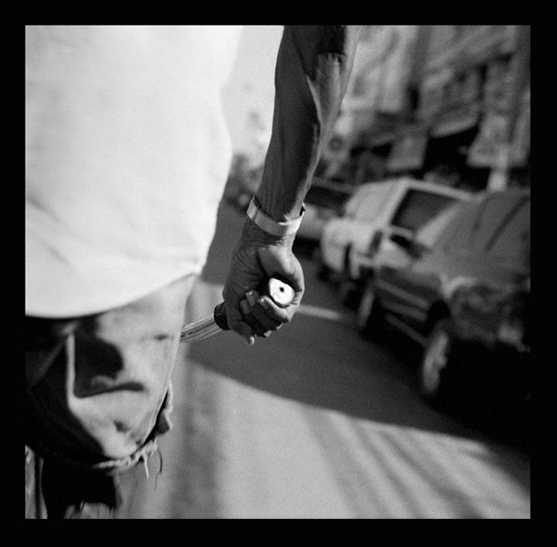 Biker?.., photography by Nico Van Dijk. Yashica D 6x6 Bw400cn +3close up filter.. In Construction, Street