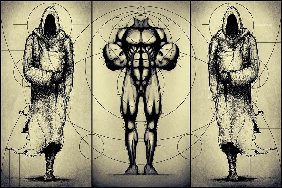The Symmetric God, drawing by Lucian Stanculescu