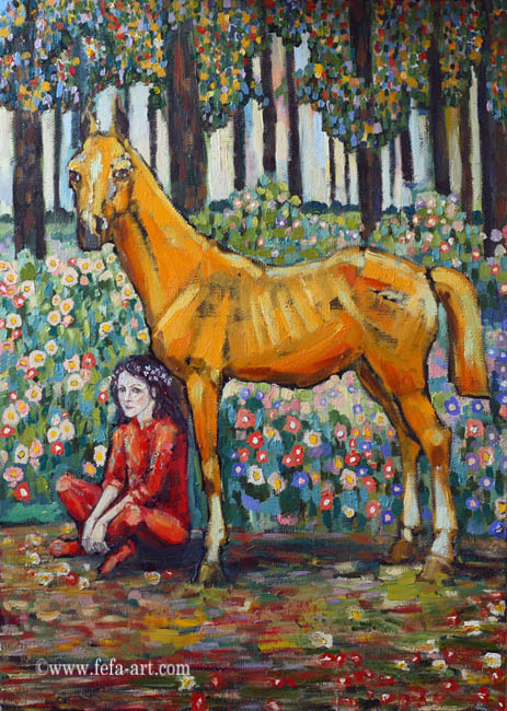 Golden Cplt, painting by Fefa Koroleva. oil on canvas. In Nature, Animal, Domesticated