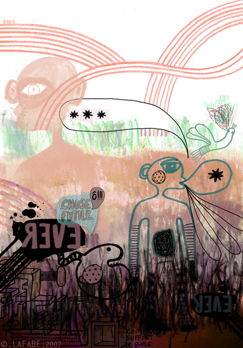 R&ecirc;ve, Artwork by .lafabe. Grafik. Composition r&eacute;alis&eacute;e dans le cadre d'un travail plastique personnel.
50 x 72 cm. papier,craie grasse,feutre,crayon,scan,logiciel graphique. Dessins sur papier & collages num&eacute;riques