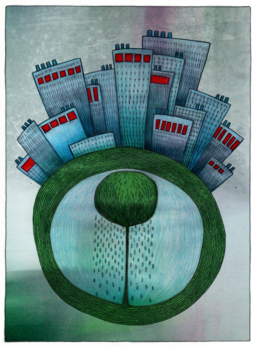 Urbanit&eacute;s &deg;15, drawing by .lafabe. Grafik. Coloured pencil on paper - 18 x 24 cm. In Nature, Scenery