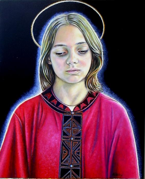 Genesis Of Faith, Artwork by .. Ald&eacute;hy. Jesus Child. peinture. Acryl/bois