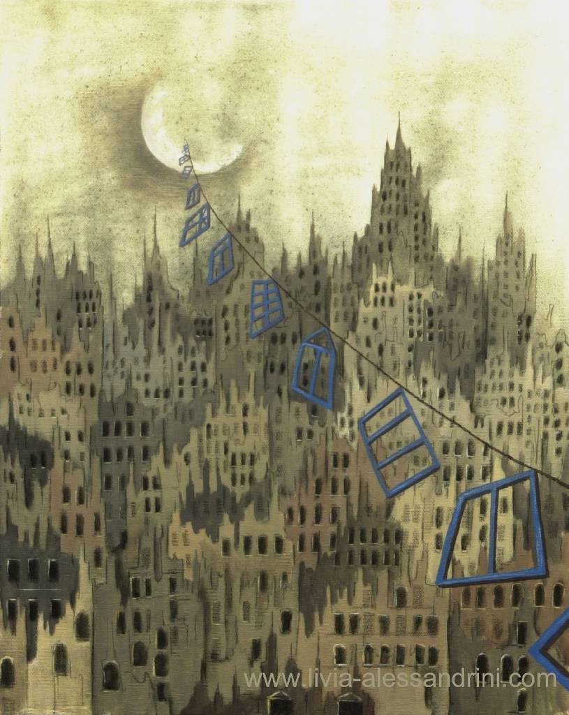A DRESDA, painting by Livia Alessandrini. cette toile fait partie de la s&eacute;rie Lost windows, expos&eacute;e en 2001. toile. acryl