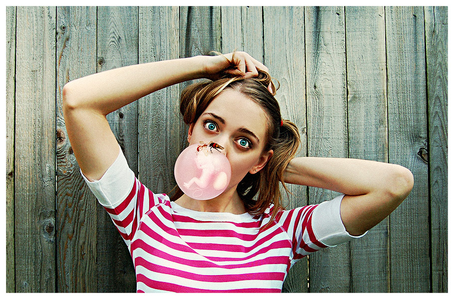 ready to pop, processing by Ariadna Vicente. the new fetus-gum is so yummy every teenage girl craves for one!. Photoshop CS2. Photomanipulation. In People