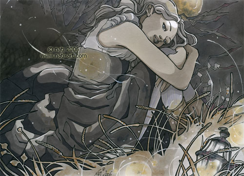 'Notte d'estate', painting by Natalia Pierandrei. Markers and water soluble pencils. Original size&raquo; 24x33 cm
'Notte d'estate' &raquo; Summer night. Markers and water soluble pencils. In People
