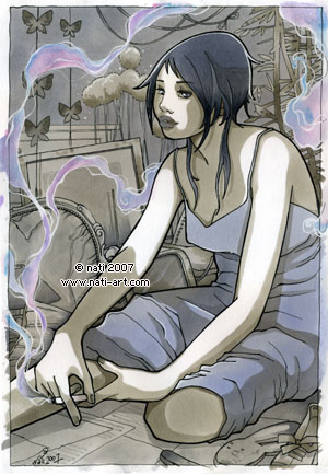 Objects, painting by Natalia Pierandrei. For a fanzine's cover. markers, watercolours. In People