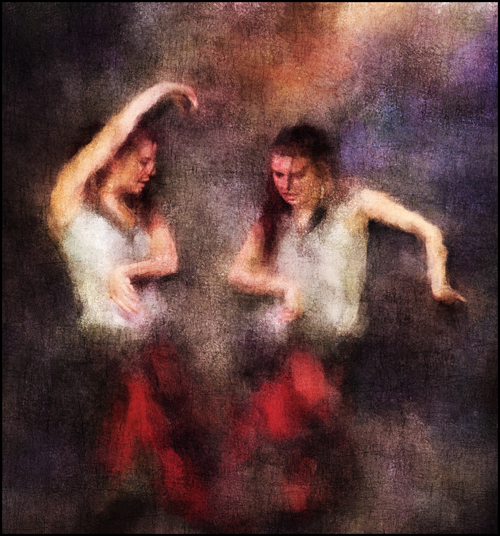 Doublet, Artwork by Morten Renberg. Flamenco is such a strange, forceful dance with an immediate, poetic appeal to spectators not familiar with this culture.
Dancer Sandra Andersson.. Olympus E 30 + 12 - 60 mm. Two photos combined and heavily manipulated in Corel Painter + texture.. In Event, Dance