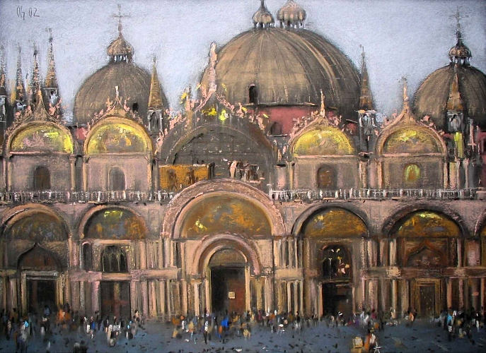 Venice-San Marco, drawing by George Oncioiu. soft pastel on Canson paper, 30x40cm. In Construction, Edifice, Religious