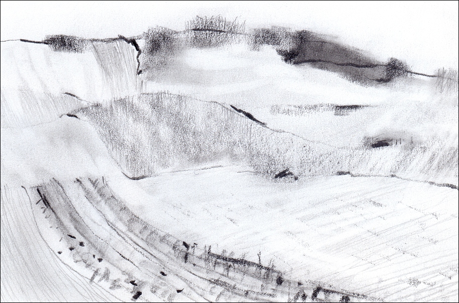Hill 6, drawing by George Oncioiu. graphite on paper,20x30cm. In Nature, Element, Earth