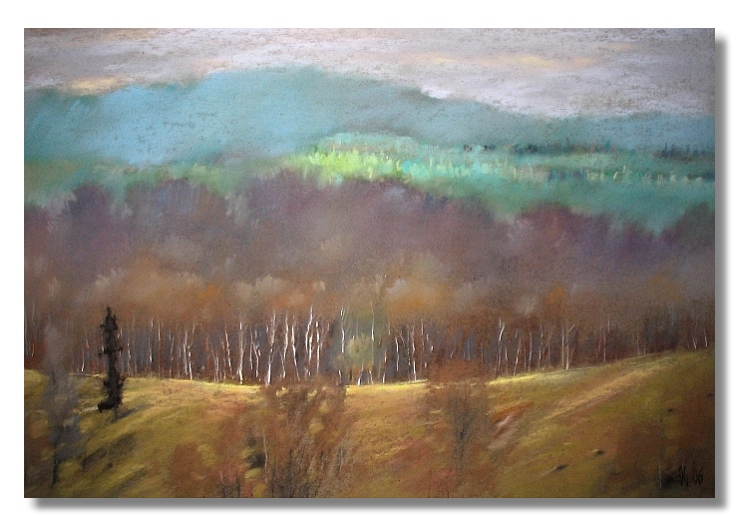 Landscape on Campulung 1, drawing by George Oncioiu. soft pastel on Canson,40x50cm. In Nature, Scenery