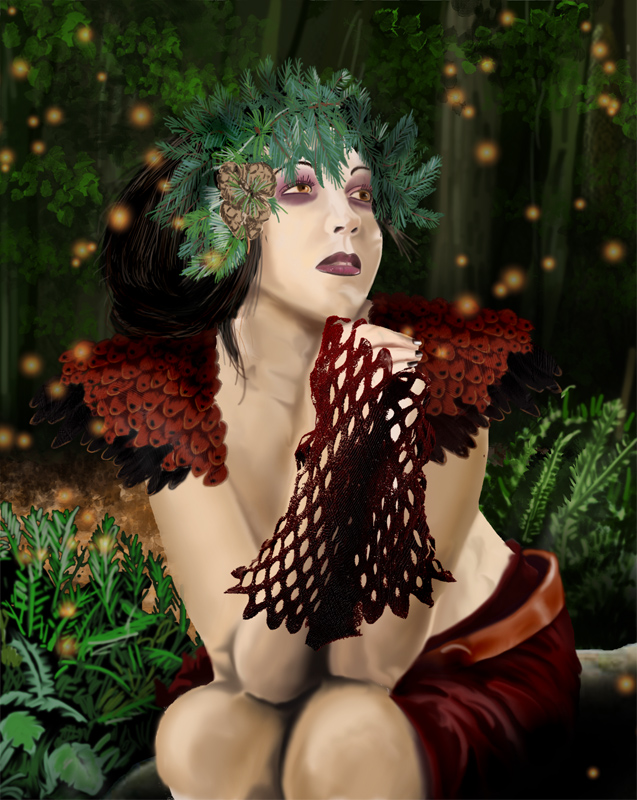 Yule Fae, drawing by Daniel Seman. Yule Fae, bringing holiday cheer even in the deep woods.. wacom tablet photoshop. 12 hours time to paint