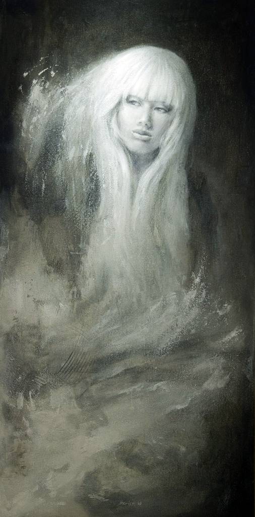 Mare, painting by Salvatore De Vito. Painting size 28" x 55" acrylic on canvas (2008). brush, airbrush, liquitex and lascaux acrylics. acrylic on canvas. In People