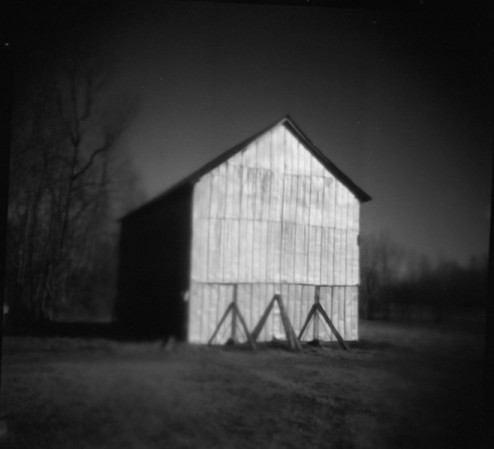 shadow barn, photography by Penny Nannini. Holga. In Construction