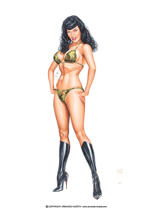 WARHEAD, painting by Armando Huerta. WARHEAD - 20x30" Acrylic on Board , 2005. Model : Bettie Page.. Acrylic on Board. In People