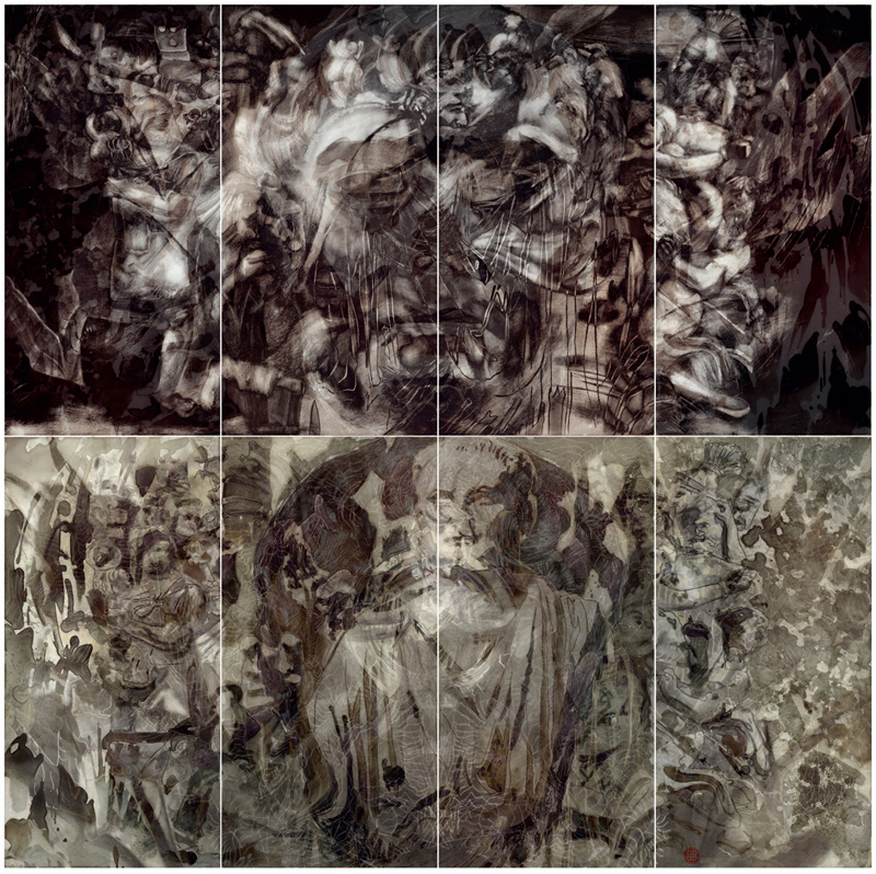 Felicior Augusto Key Black V / Roman Portrait Series, processing by Alexander Sutulov. Felicior Augusto meaning "may he be luckier than Augustus&rdquo; is in reference to Roman dynasties which predicated the basis of Roman governance legacy. In the so called &ldquo;Five Good Emperors&rdquo; (96-180 A.D. / Nerva, Trajan, Hadrian, Antoninus Pius and Marcus Aurelius) a series of attributes can be distinguished where prudence and moderate policies contrasted to their more tyrannical and oppressive successors; their rule was at the height of the Empire's prosperity during the Pax Romana. The latter synthesis (Felicior Augustus / Key Black Series) illustrated by square format compositions, originates in the form of a complex tapestry dominated by atmospheric qualities which insinuate a parallel world of the collective sub consciousness. Undoubtedly the repercussion of successive traits in terms of character and perseverance is an inspirational source of genetic memory. The allegorical aspect of these compositions creates a new dimension of universal and extemporal meditation which transcend to contemporary history.. G5. digital painting. In People, Portrait