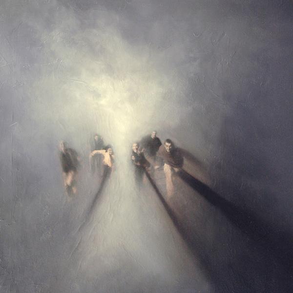 Emergence heureuse, painting by Fran&ccedil;oise Peslherbe. Groupe heureux et libre aux regards des autres s'abandonnant &agrave; une course joyeuse, il &eacute;merge de nulle part et vous rappelle cette insouciance enfantine que nous voulons tant retrouver. Les rails de la vie toute trac&eacute;e disparaissent alors.. Nikon D 70. Collage photo (cr&eacute;ation) et huile sur toile. In People, Miscellaneous