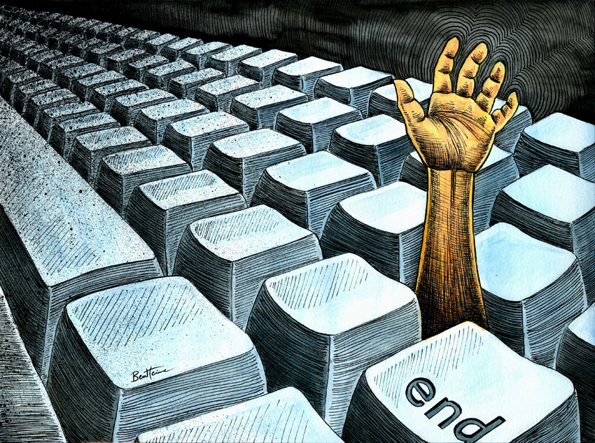 ICT Overdose, drawing by Ben Heine. (ICT = Information and Communications Technologies)


<strong>I'm a Martyr of the Keyboard</strong>

By Peter S Quinn (*)

 
I type all day long

Into the request deep

Sometimes itll ping-pong         

Right into my sleep

I'm a martyr of the keyboard

Going down deep under

To the alphabet lord

God of the ticktick thunder!

 

I'll type for a request

Just to please and be ready

I'll try to do my best

If my fingers go on steady

This and that comes out

I have no complete control

Automation knows its ways about

Around the key-mole

And keyhole

 

I type all day to spark

And give it a steady beat

But sometimes itll all lack

Except its little tweet

This maybe a dark poetry read

With not much in deeper meaning

But to somewhere it will lead

In a steady and closer

Screening

-------------------


(*) Peter has been very prolific, - with more than 15 thousand music works /instrumental songs, and over 10 thousand poems and lyrics. You can find nearly 7 thousand music works and more than 5 thousand poems and lyrics by him on the internet.

--> The poem was created by Peter S Quinn for this particular image. Thank you Peter