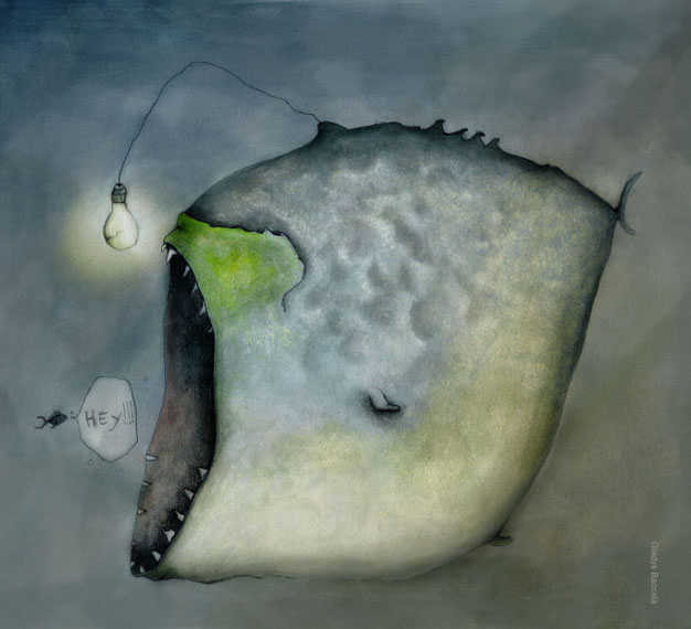 pesce lampadina, painting by Gladys B. ah ah_:D. pencil | tempera | digital. it's a mix!. In Nature, Animal
