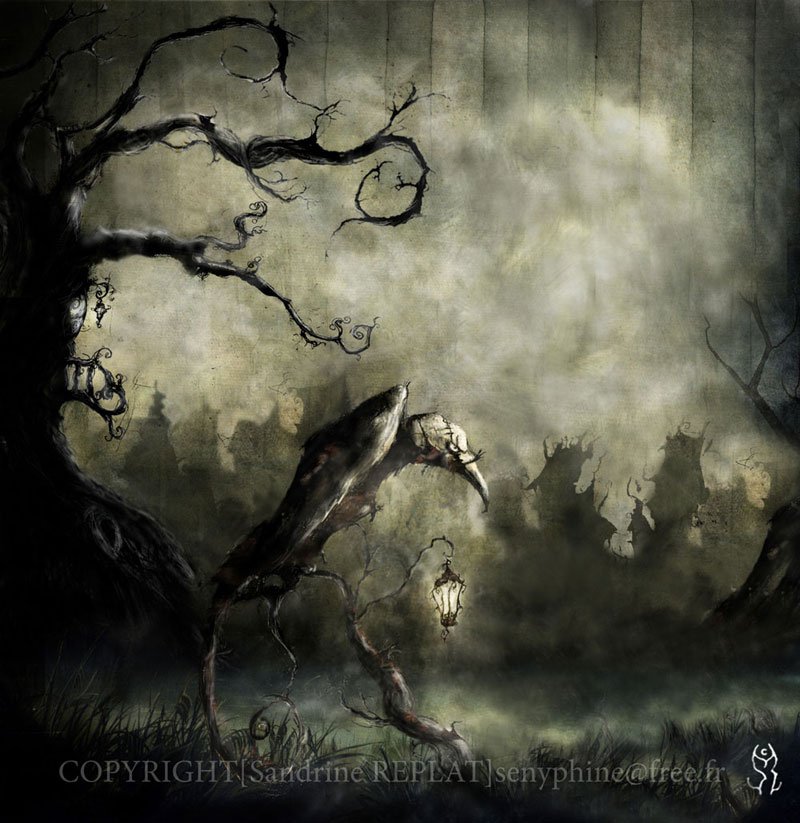 The Raven, drawing by Sandrine Replat. illustration inspired by the poem "The Raven" written by E.A. POE. The Raven. Published in the Art Book "Expos&eacute; 6" edited by Ballistic Publishing/CGnetwork.. Pencil, ink, acrylic painting.. Traditionnal and digital media. In People, Character