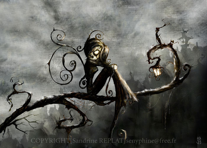 Dans la Brume, painting by Sandrine Replat. personnal illustration.. Pencil, watercolour and Photoshop.. traditionnal and digital. In People, Character, Doll, figure