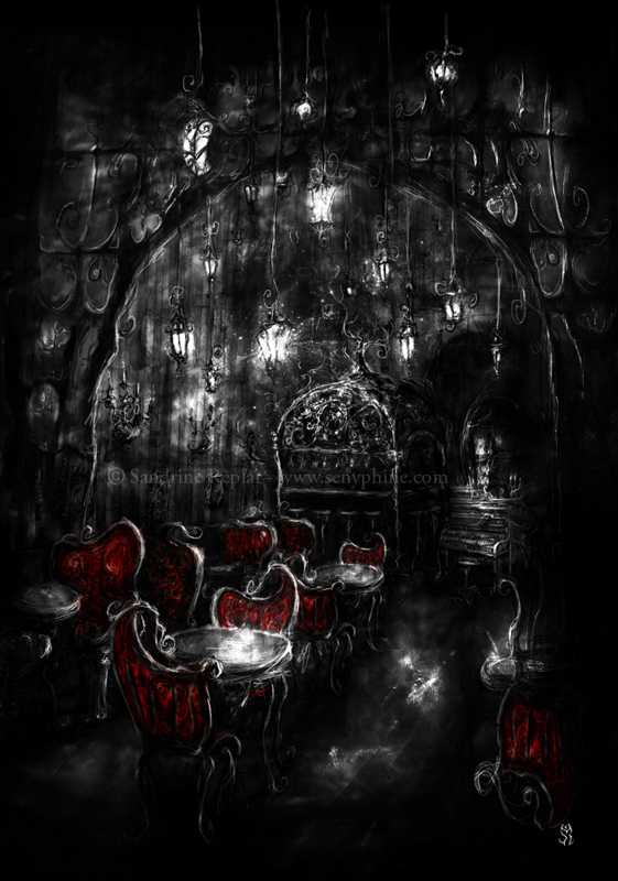 Chapter 2 - Home Out Of Dark Reasons, drawing by Sandrine Replat. Here is a new picture I made for the chapter 2 of the project "Home Out of Dark Reasons". I was asked to work in black and white and put just a detail in colour to give a key element of the story. Pencil, Ink, Photoshop. traditionnal and digital Media. In Construction, Interior