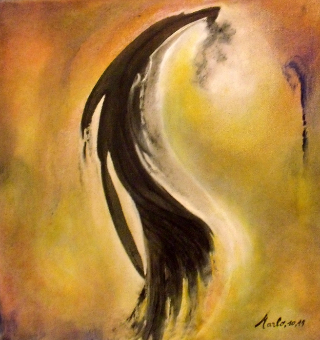 Sans Titre 2. Juste Une Fantaisie En Noir. Just A Fantasy In Black. Acrylic, painting by Marianne Charlotte Mylonas-svikovsky. Sans titre. Juste envie d'un fantaisie en noir mais pas noire. Juste le plaisir de s'abandonner &agrave; la peinture, aux mouvements et aux couleurs. Contraste entre le geste vif en noir au couteau et le lissage travaill&eacute; des couches de coulours

Just feeling like a fantasy in black but not balck in spirit. Just the pleasure of letting go to painting, mouvement and colours. Contrast between the quick, spontaneous kife mouvement in black and the smoothness of the worked over colour layers. Acrylic 60/60 cm. Coureau et diverses, Kniefe and various