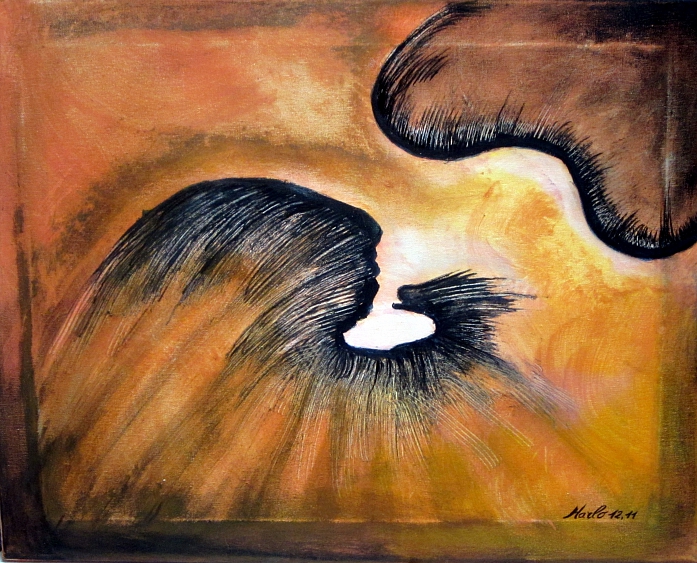 Fantaisie 5, painting by Marianne Charlotte Mylonas-svikovsky. Juste  une  autre Fantaisie libre 

Just Another Fantasy. Encre de Chine/acrylique 50/40cm. China ink, acrylic. Personnelles, aux couteau, Personal, with knives