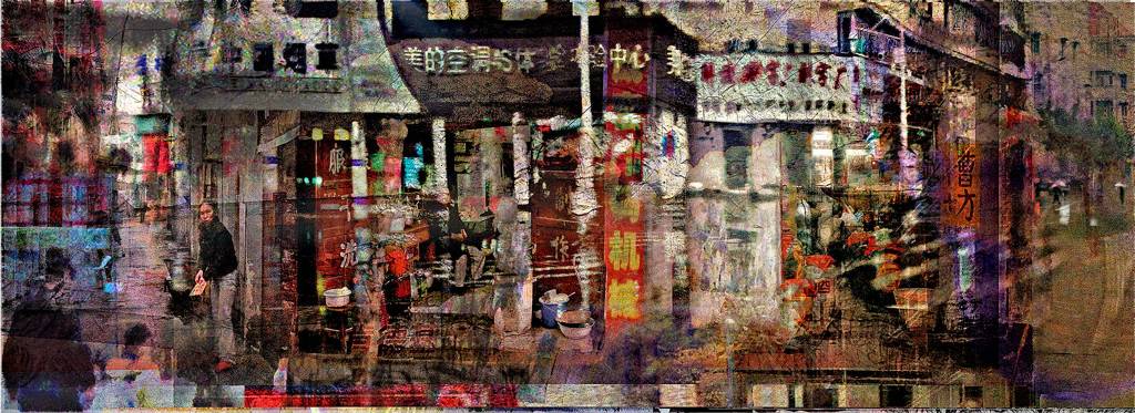 woman opening an umbrella, processing by Jared Christopher Martin. Another in the 1000 Layer Shoes series on china which spreads back through this collection like grit from a goose... color in an older chinese city is hard to come by - grime is the big brother and soot its handmaiden. . . when rain  washes the air and stonework an inner brightness is released, especially the insane red lacquer which gleams from every portal like expensive dental work.. mark II. In People, Everyday, City life