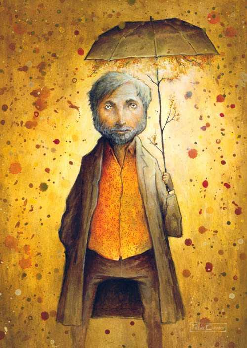 Sunshine under the rain, drawing by F&eacute;lix Girard. Acrylic, 34 x 55 cm.. Acrylic. Traditionnal. In People