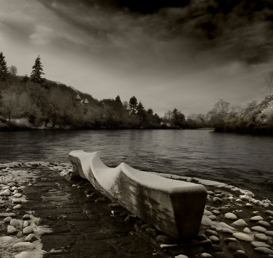 River Ness, Artwork by Paul Campbell. The end of Ness Islands in the River Ness, Inverness, Scotland.. sony a100 km17-35 f2.8. duo toned in cs2