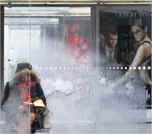 PUrc 198 Cold outside, hot inside !, photography by Fernand Hick. My attention was captured by this wife waiting the bus in very cold conditions.. In People, Everyday, City life