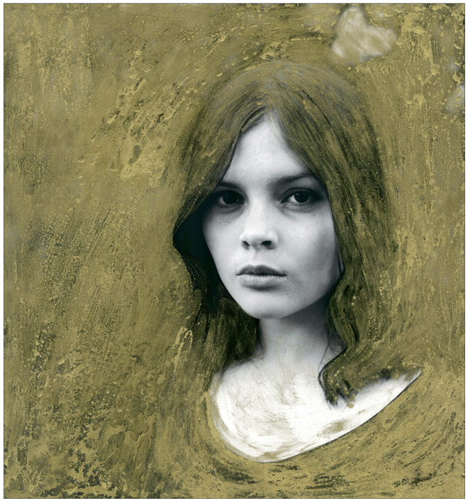 Golden Jade, Artwork by Svend Videbaek. Mixed media, painting on B & W print.. Medium format. Mixed, photography and painting