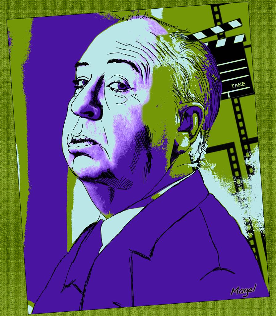 Imagination, ordinateur et palette graphique. Art Numérique. Alfred Hitchcok, painting by Magel Design - Magel'art. Image #389224