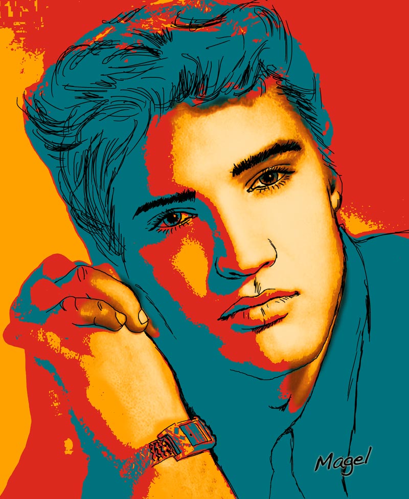 Imagination, ordinateur et palette graphique. Art Numérique. In People, Portrait, Male. Elvis, painting by Magel Design - Magel'art. Image #389572