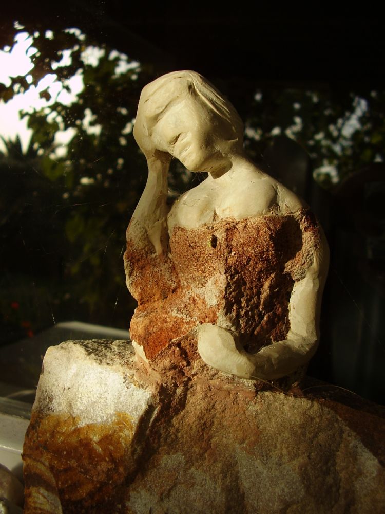 waiting the return, sculpture by Ian Polkey. here is one of my small sculptures, rock and epoxy clay, photographed late afternoon light. In People, Portrait