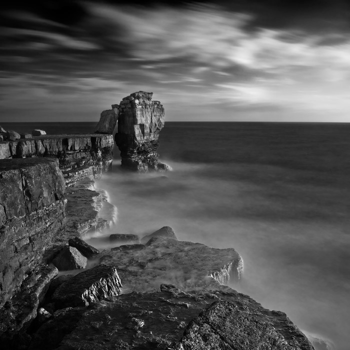 Pulpit Precipice, photography by Omar Nakib. Pulpit Rock, Dorset, England.. Canon 5D, 24-70mm f/2.8L @ 28mm. Tripod mounted,  91s @ f/14, ISO 100. In Nature, Scenery, Waterscape