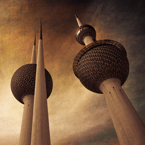 Symbol of a Nation, photography by Omar Nakib. The Kuwait Towers, symbols of the confidence and wealth of the archetypal oil state. Kuwait, Arabian Gulf. March 2008.. Canon 5D, 24-70mm f/2.8L @ 24mm. In Construction, Cityscape, skyline
