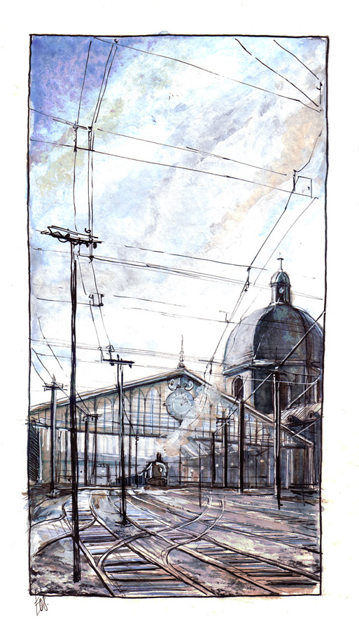La gare de la Salp&eacute;tri&egrave;re, drawing by Elvire De Cock. A cause de longues ballades dans le XIII&egrave;me et parce que c'est un arrondissement qui se r&ecirc;ve beaucoup.... aquarelle, gouache, acrylique, feutres. In Nature, Scenery