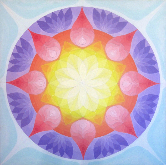 Radiant Mandala, painting by Ladi. acrylic paint on canvas. In Nature, Vegetal, Flower, plant