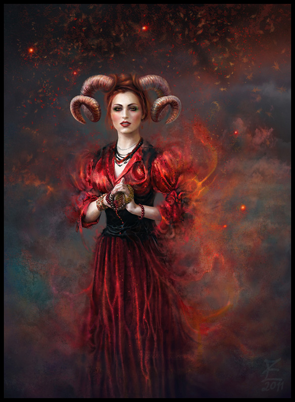 Aries, Artwork by Egle Cathy Zioma. Model - my friend Christie.

This work is included in Expos&eacute; 9 by Ballistic Publishing.. Wacom tablet, Photoshop. Digital painting
