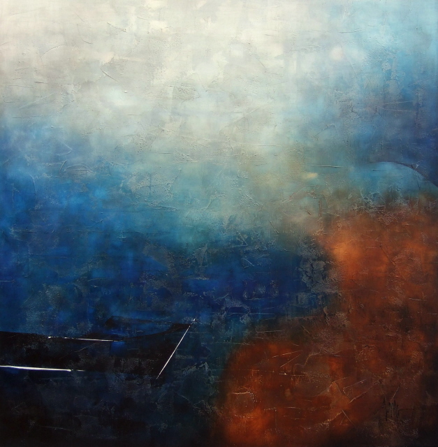 Terra incognita, painting by Isabelle Mignot. Acrylic and texture paste on canvas 120 x 120 cm